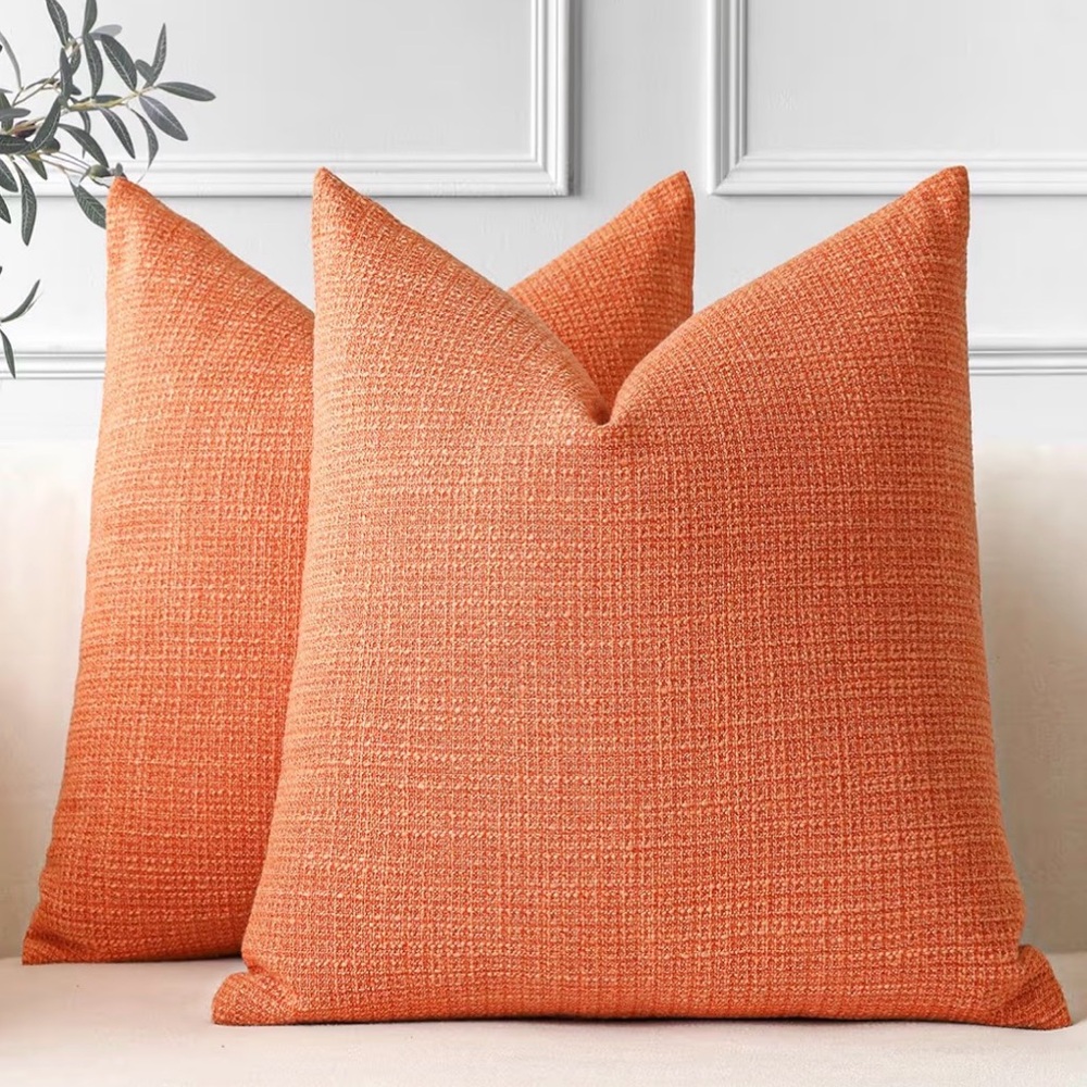 NEW 2 Textured Tweed Throw Pillow Covers 16x16”Orange